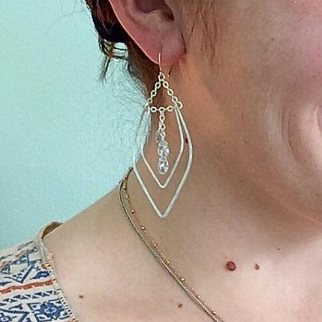 Rope Swing Earrings - handmade marquise dangle earrings with aquamarine - Foamy Wader