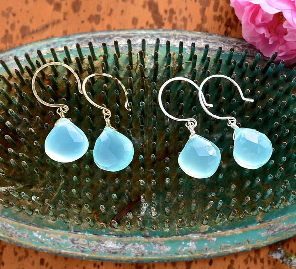 Sayuri Earrings - aqua blue chalcedony soothing gemstone drop earrings - Foamy Wader