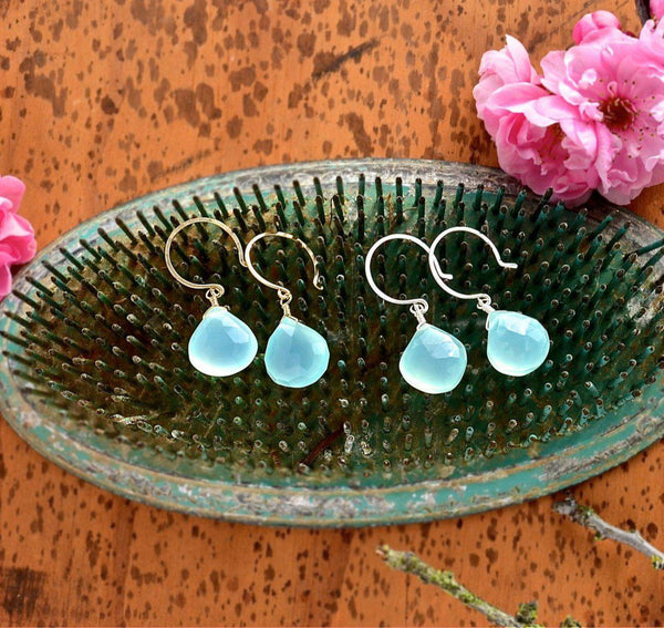 Sayuri Earrings - aqua blue chalcedony soothing gemstone drop earrings - Foamy Wader