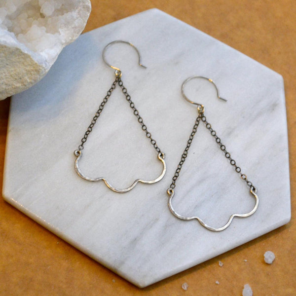 Scallop Earrings - nautical minimalist scallop chandelier dangle earrings - Foamy Wader