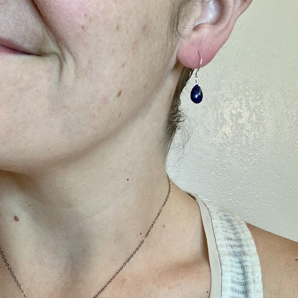 September Earrings - navy blue sapphire gemstone drop earrings - Foamy Wader