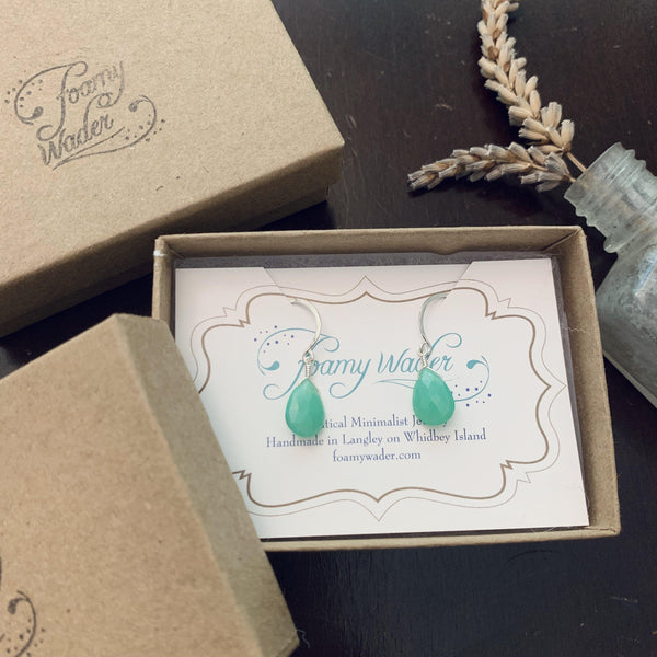 Soft Mint Earrings - mint green chrysoprase gemstone drop earrings - Foamy Wader