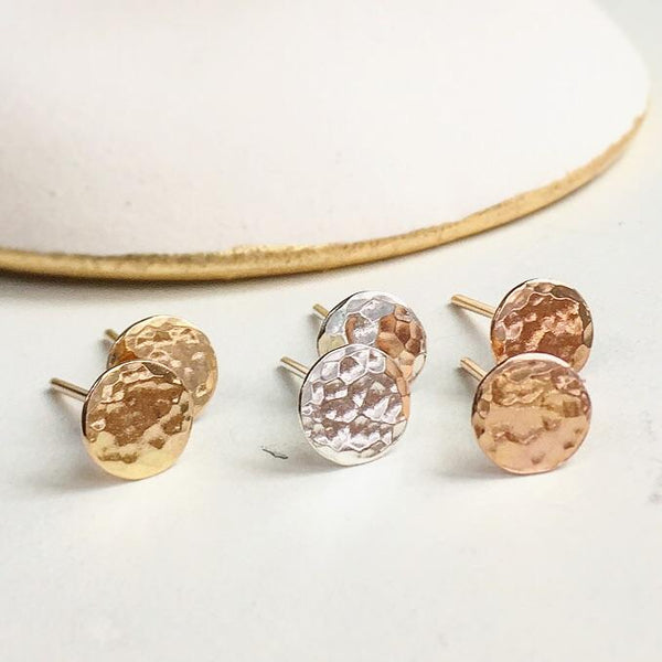 Speckle Stud Earrings - minimalist dappled circle post earrings in gold, silver, or rose gold - Foamy Wader