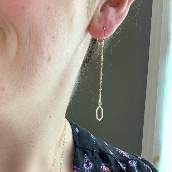Tether Earrings - handmade hexagon charm dangle earrings - Foamy Wader