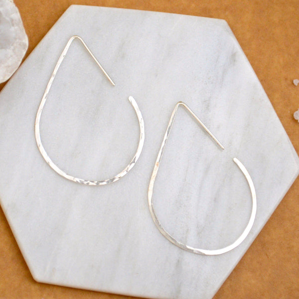 The Point Hoop Earrings - 14K gold handmade hammered teardrop open hoop earrings - Foamy Wader