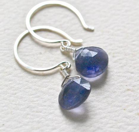 Twilight Earrings - violet iolite gemstone drop earrings - Foamy Wader
