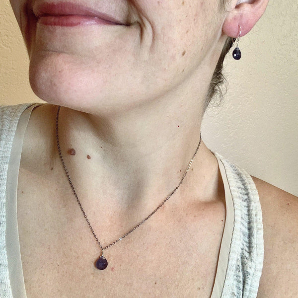 Twilight Earrings - violet iolite gemstone drop earrings - Foamy Wader