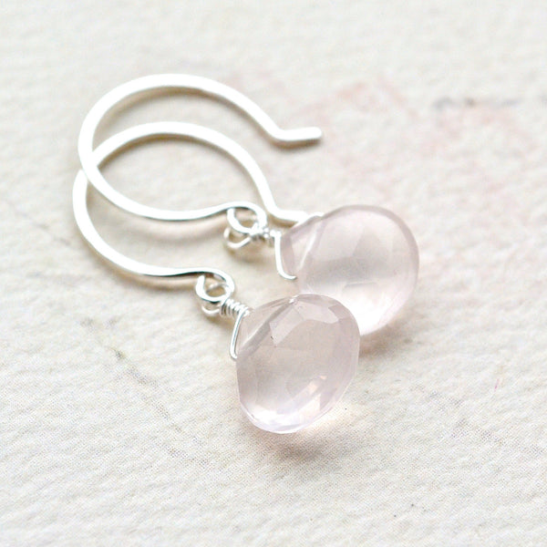 Vie en Rose Earrings - blush pink rose quartz gemstone drop earrings - Foamy Wader