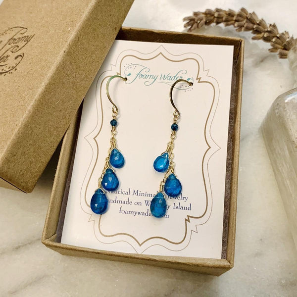 lagoon earrings blue apatite gemstone earring dangles neon blue long earrings gift wrapped