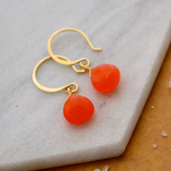 Juicy Fruit Earrings - ruby grapefruit chalcedony gemstone drop earrings - Foamy Wader