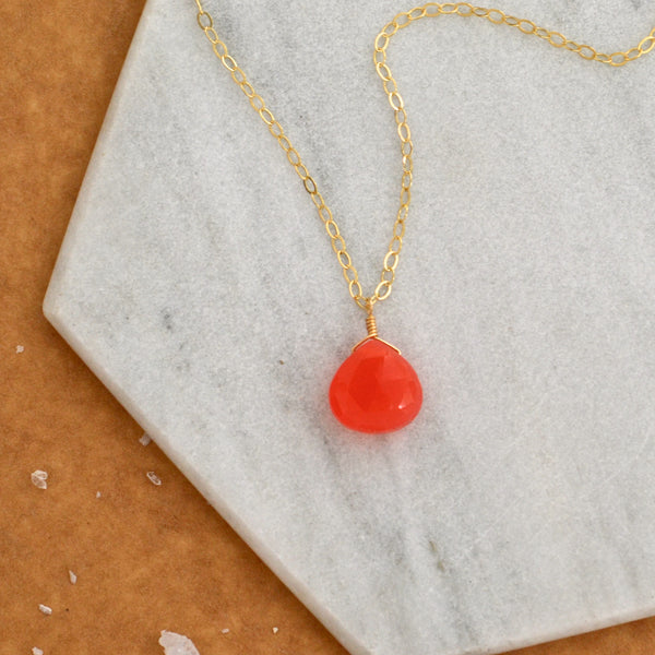 Juicy Fruit Necklace - ruby grapefruit chalcedony solitaire necklace - Foamy Wader