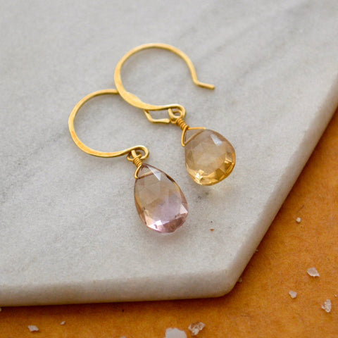 Lilac Earrings - light purple ametrine gemstone drop earrings 14K Gold - Foamy Wader