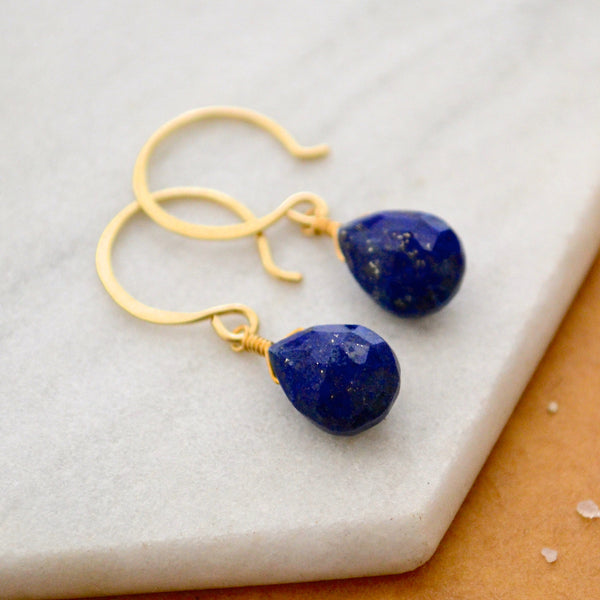 Midnight Earrings - cobalt blue lapis lazuli gemstone drop earrings - Foamy Wader