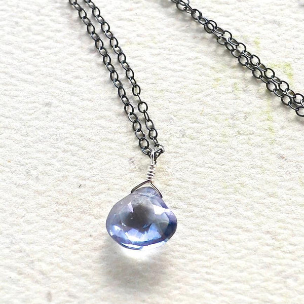 Azure Necklace - blue mystic quartz gemstone solitaire necklace 14K Gold - Foamy Wader