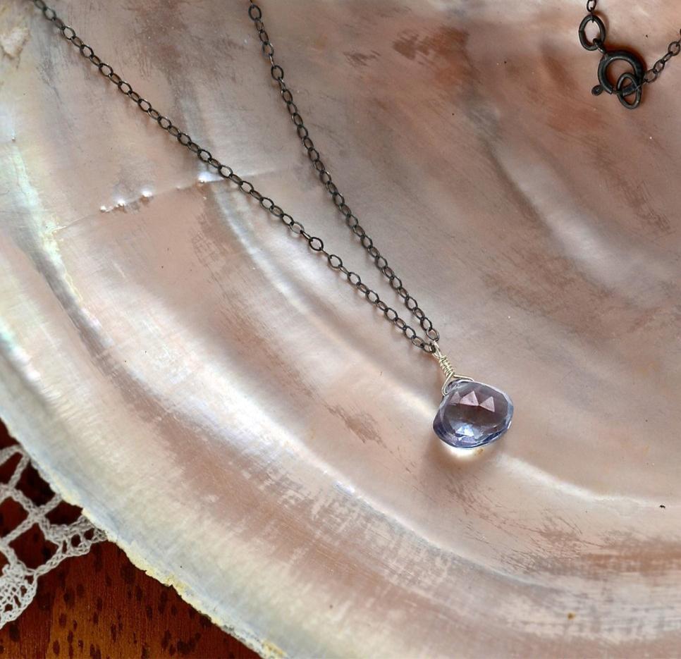 Azure Necklace - blue mystic quartz gemstone solitaire necklace - Foamy Wader