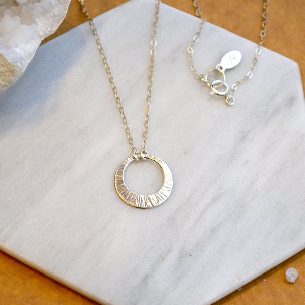 Beam Necklace - handmade hammered sunbeam crescent pendant necklace - Foamy Wader