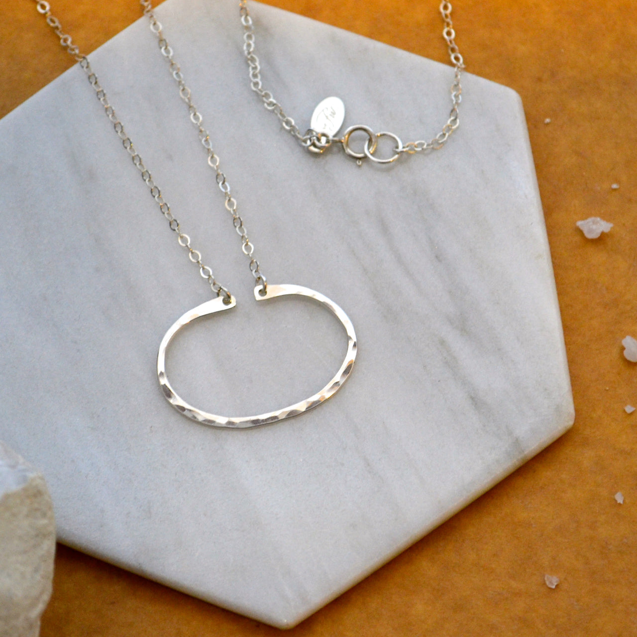 Canoe Petite Necklace - handmade oval hammered boating pendant necklace in 14k gold - Foamy Wader