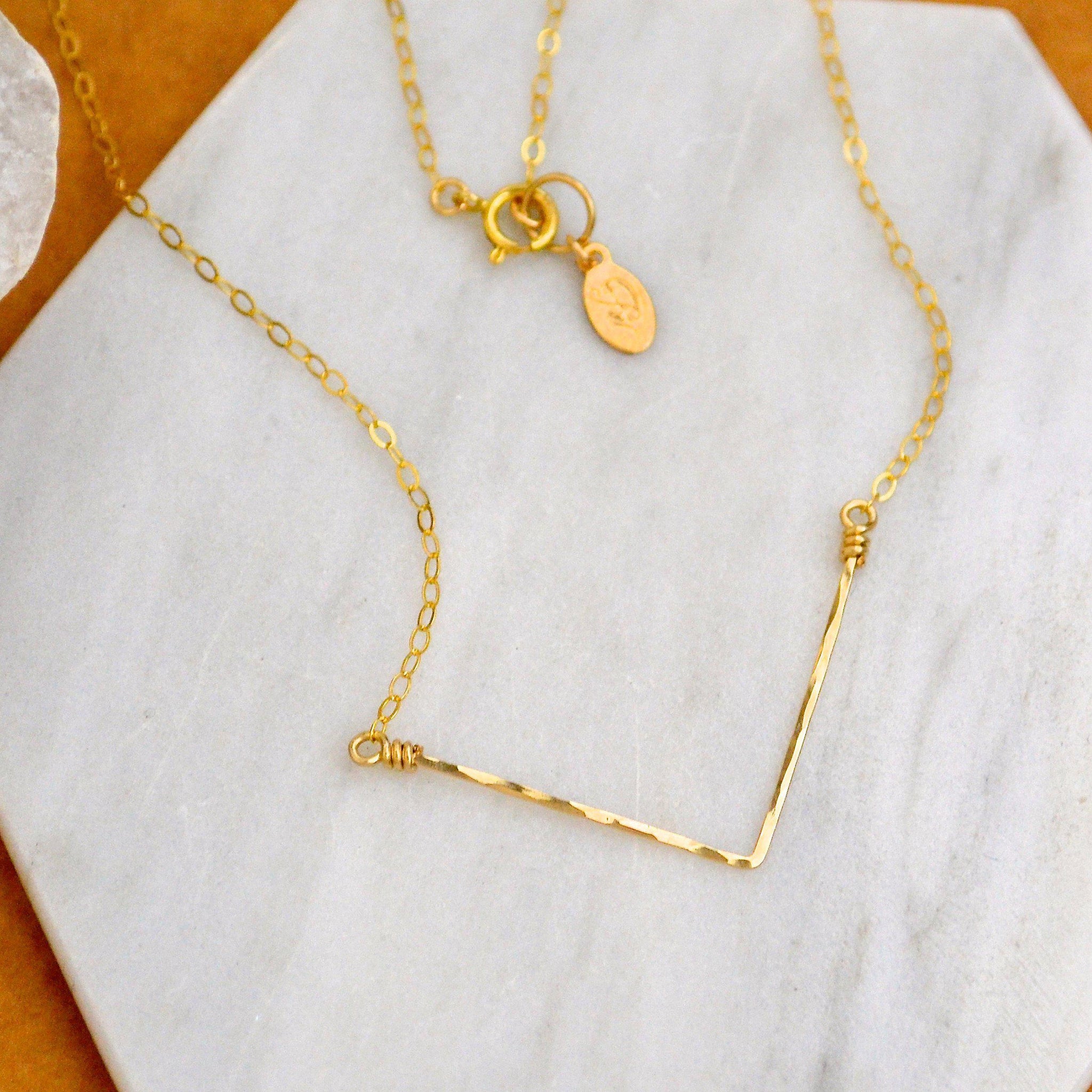 Chevron Diamond Necklace Rose Gold V Shaped Layering Drop Pendant 14K Yellow Gold - Made to Order