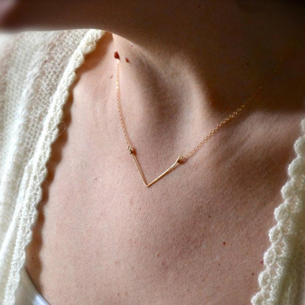 Chevron Necklace - handmade solid 14k gold chevron pendant necklace - Foamy Wader