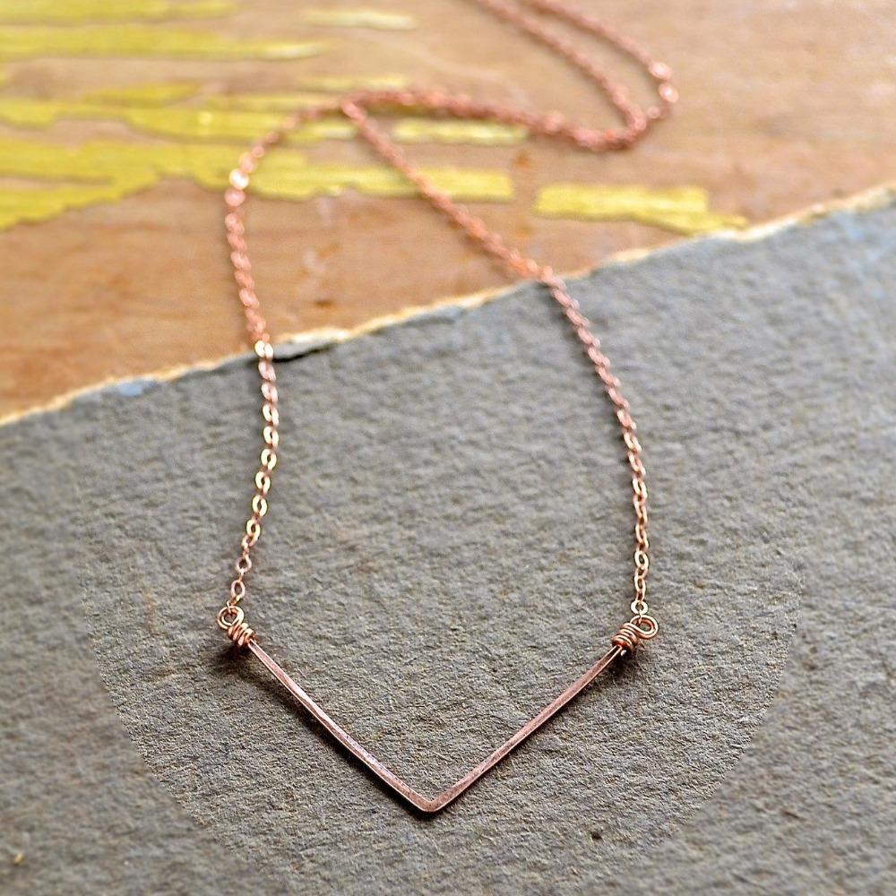 14K Solid Gold and Diamond Chevron Necklace | V Necklaces for Women in 14K Gold