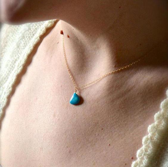 Cozumel Necklace - blue turquoise gemstone solitaire necklace - Foamy Wader