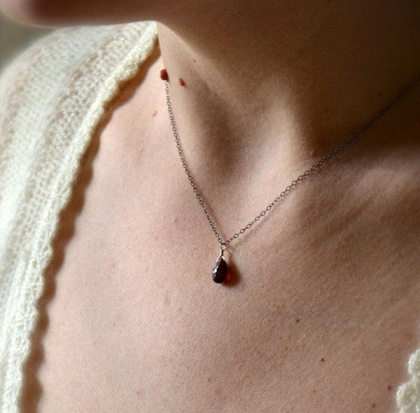 Cranberry Necklace - crimson red garnet gemstone solitaire necklace - Foamy Wader