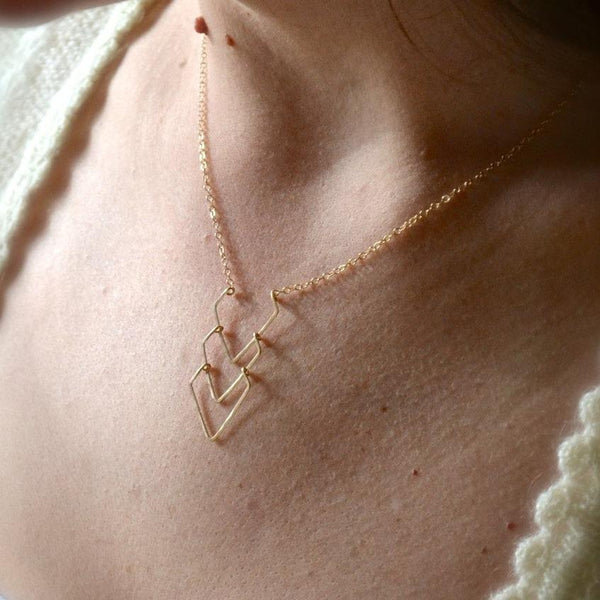 Currents Necklace - hammered triple chevron nautical pendant necklace - Foamy Wader