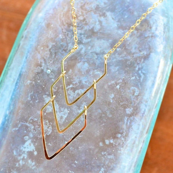 Currents Necklace - hammered triple chevron nautical pendant necklace - Foamy Wader