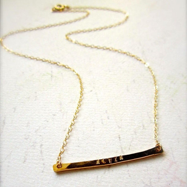 Custom Tiny Name Necklace - horizontal bar custom name necklace in 14k solid gold - Foamy Wader