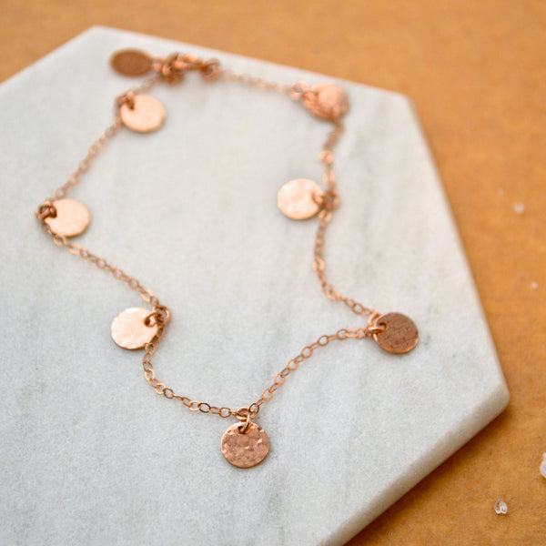 Droplets Bracelet - handmade fringe bracelet with petite dappled discs - Foamy Wader