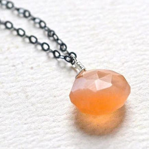 Dusk Necklace - peach moonstone gemstone solitaire necklace in 14k