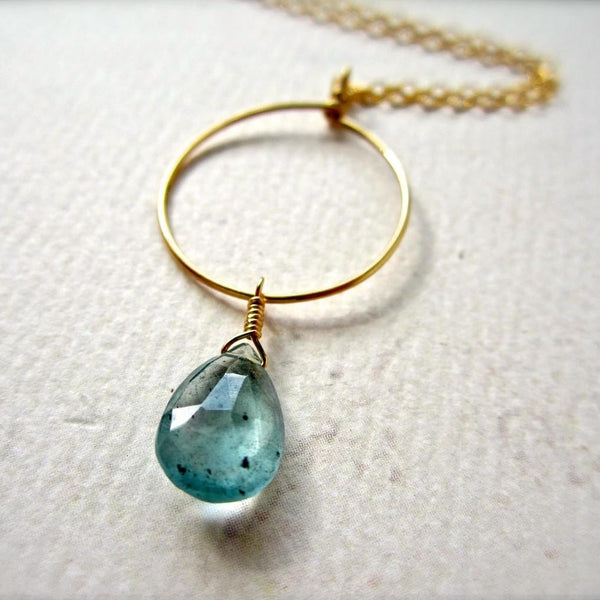 Freckles Necklace - teal speckled moss aquamarine circle pendant necklace - Foamy Wader