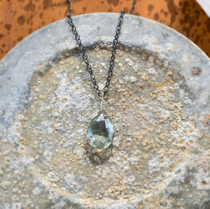 Freckles Petite Necklace - teal moss aquamarine solitaire necklace - Foamy Wader