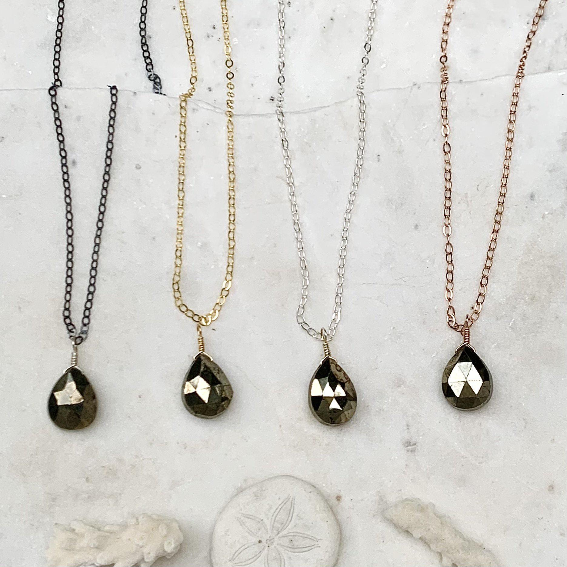 Necklace Pyrite, Long Necklace high quality Boho, Fool's Gold, Pyrite Necklace, Long Stone Necklace, Extra Long, Necklace Nugget, Faceted Stone Necklace