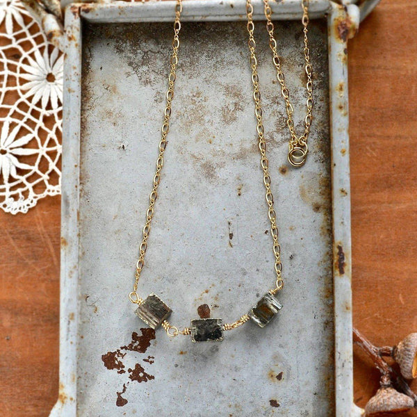 Gold Rush Necklace - rough edge gold nugget druzy pyrite necklace - Foamy Wader