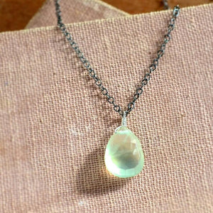 Greens Necklace - lemongrass green prehnite solitaire necklace - Foamy Wader