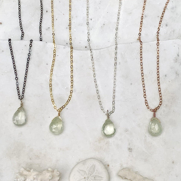Greens Necklace - lemongrass green prehnite solitaire necklace - Foamy Wader