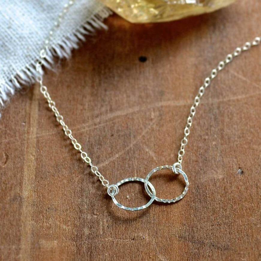 infinity necklace handmade hammered interlocking double circle