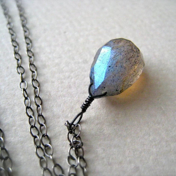 Lightning Necklace - magical flashing labradorite solitaire necklace - Foamy Wader