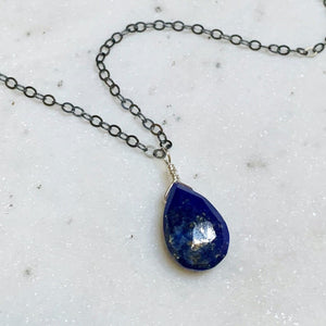 Midnight Solitaire Necklace - blue and gold lapis lazuli gemstone solitaire necklace - Foamy Wader