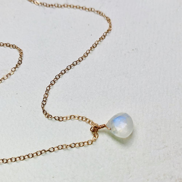 Moon Shadow Necklace - ethereal rainbow moonstone solitaire necklace - Foamy Wader