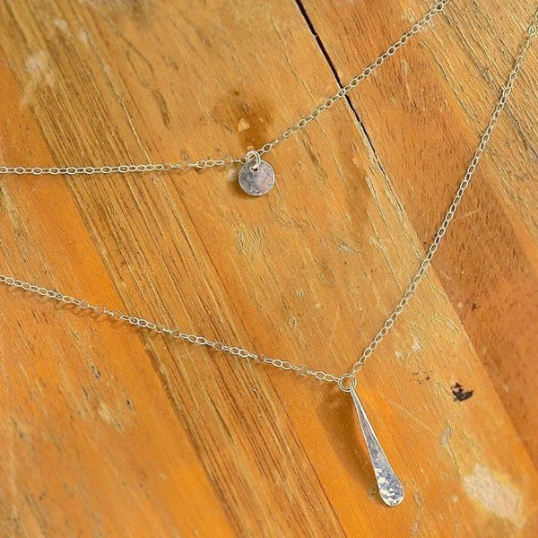 Oar Necklace - handmade double strand necklace with hammered circle and paddle charms - Foamy Wader