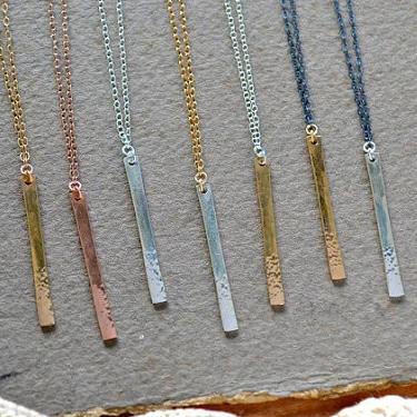 Pillar Necklace - sleek dappled bar pendant necklace in solid 14k gold - Foamy Wader