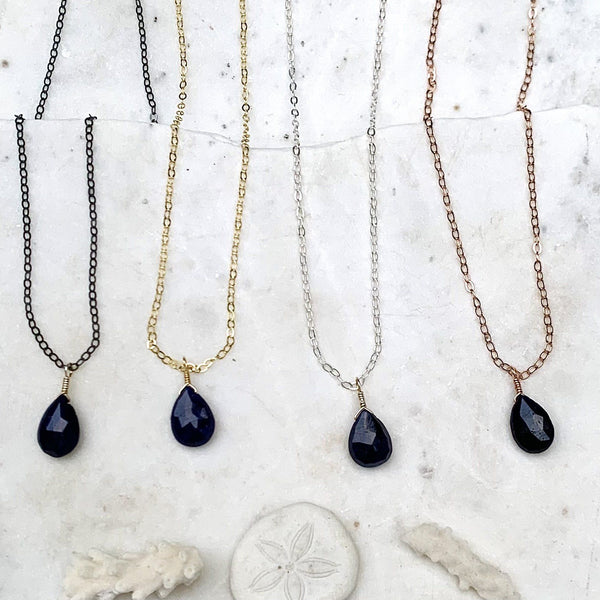 September Necklace - navy blue sapphire gemstone solitaire necklace - Foamy Wader