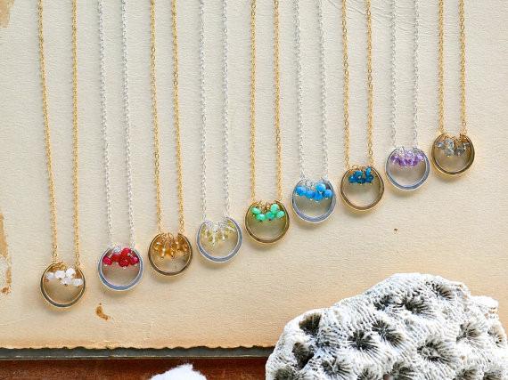 Serena Necklace - crescent moon and chakra balancing gemstone necklace - Foamy Wader