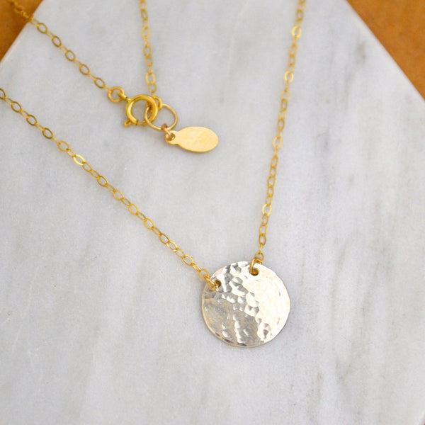 Speckle Necklace - handmade dappled disc shimmering medallion necklace - Foamy Wader