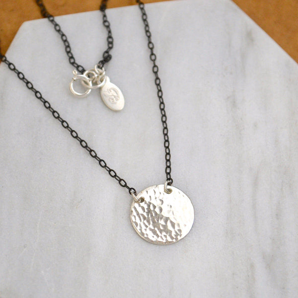 Speckle Necklace - handmade dappled disc shimmering medallion necklace - Foamy Wader