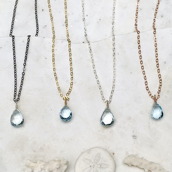 Sprinkle Necklace - swiss blue topaz gemstone solitaire necklace - Foamy Wader