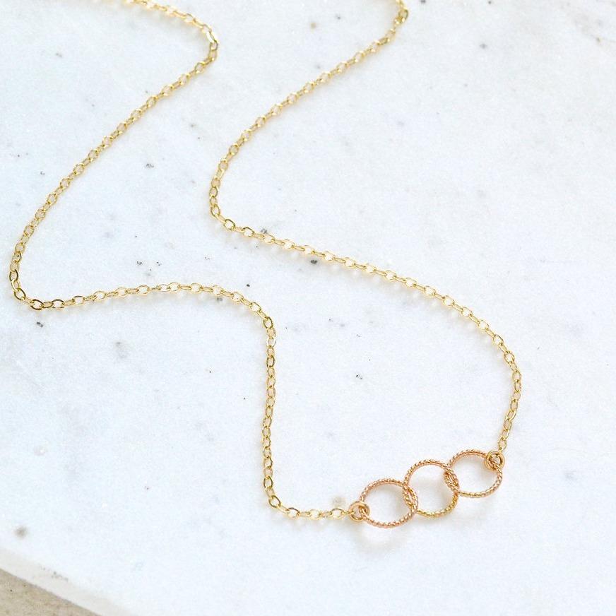Trio Necklace Handmade Interlocking Three Circle Necklace in 14K Gold