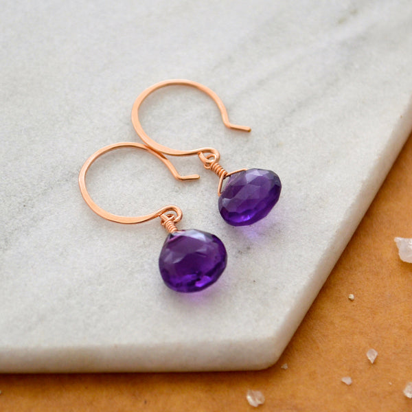 Passiflora Earrings - purple amethyst gemstone drop earrings - Foamy Wader